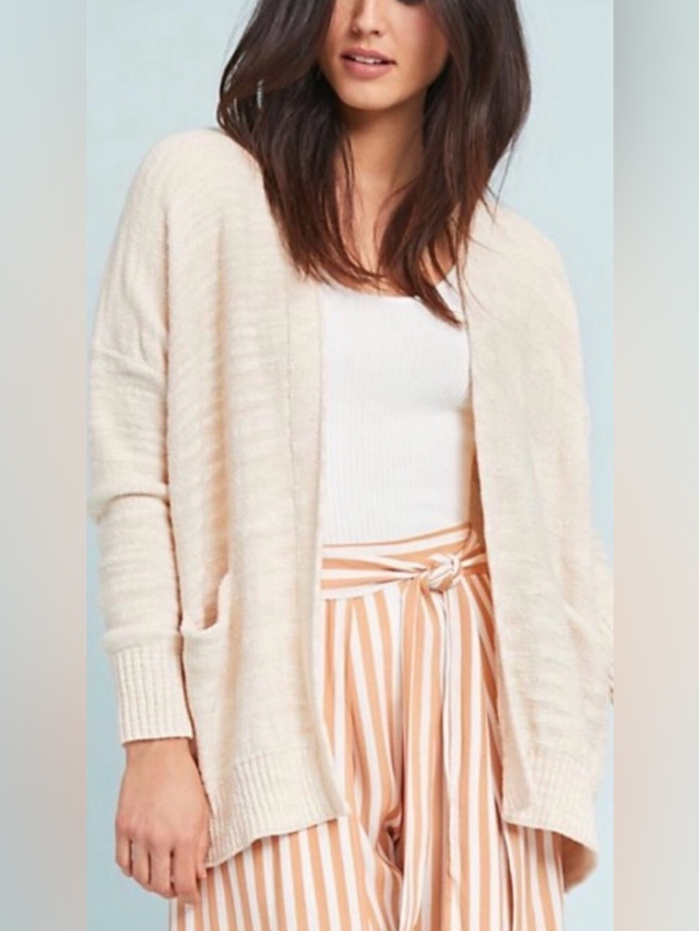 Roxy Peach Open-Front Knit textured Cardigan with Pockets